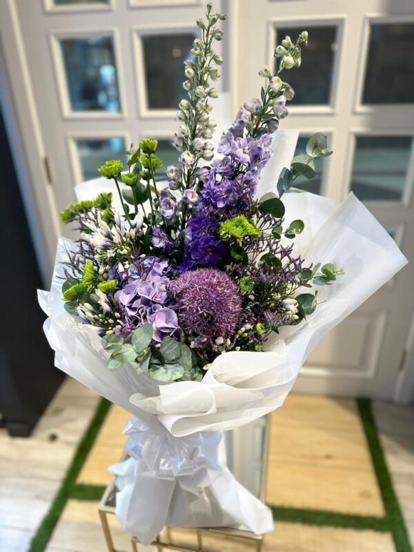 Bouquet fresh Delphinium with Hydrangea