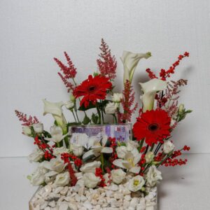 Acrylic box with fresh calla lily and Jarbara with Tulip